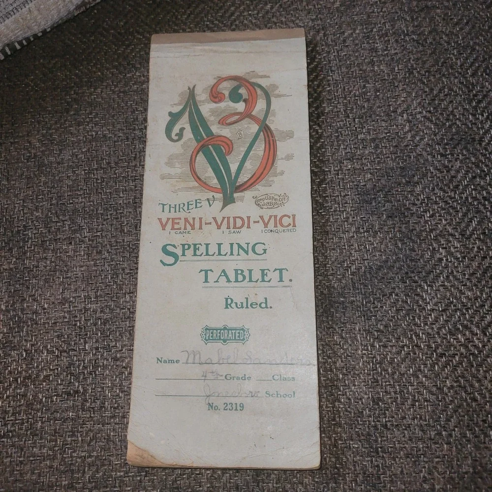 Vintage‎ Three V Veni-Vidi-Vici Spelling Tablet Ruled Perforated School Notebook